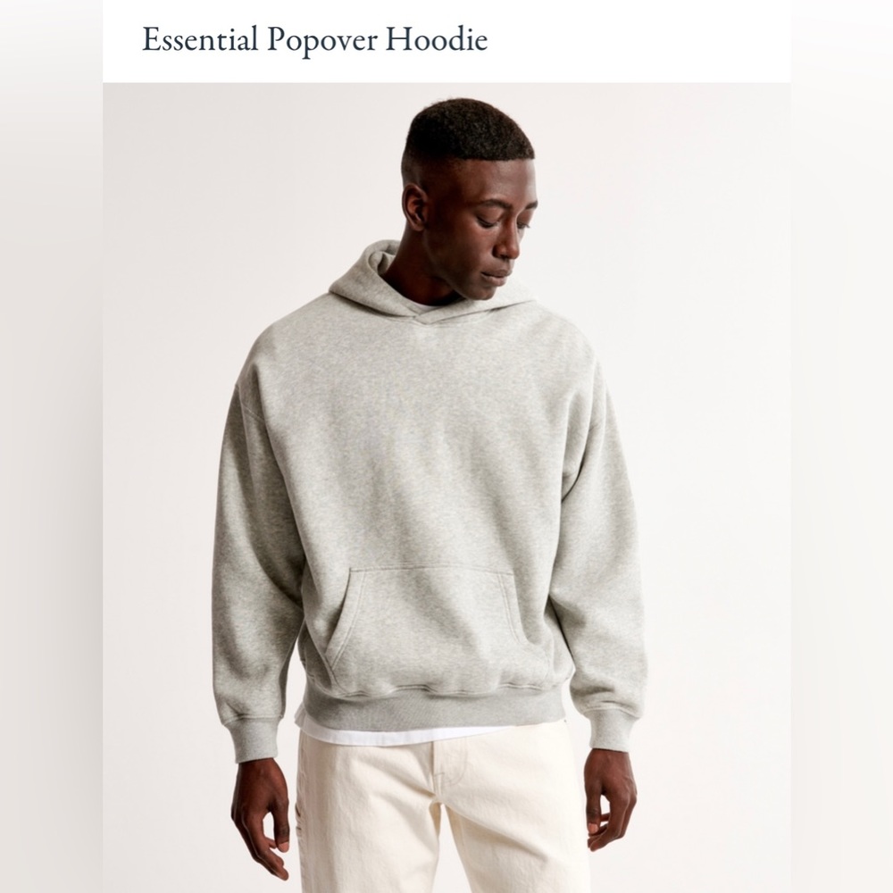 Abercrombie & Fitch Popover Hoodie M TALL Light Heather Grey